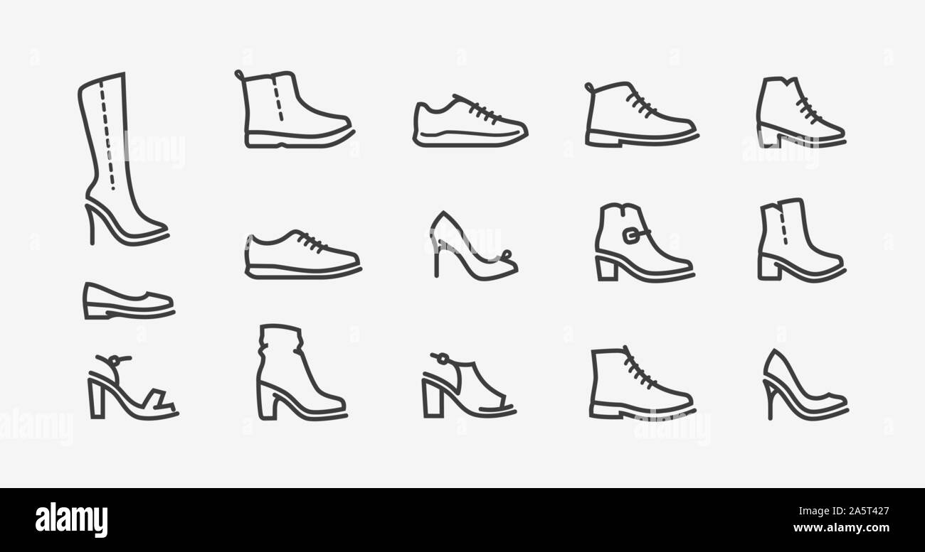 Set di icone scarpe. Moda, concetto shoeshop. Illustrazione vettoriale Illustrazione Vettoriale