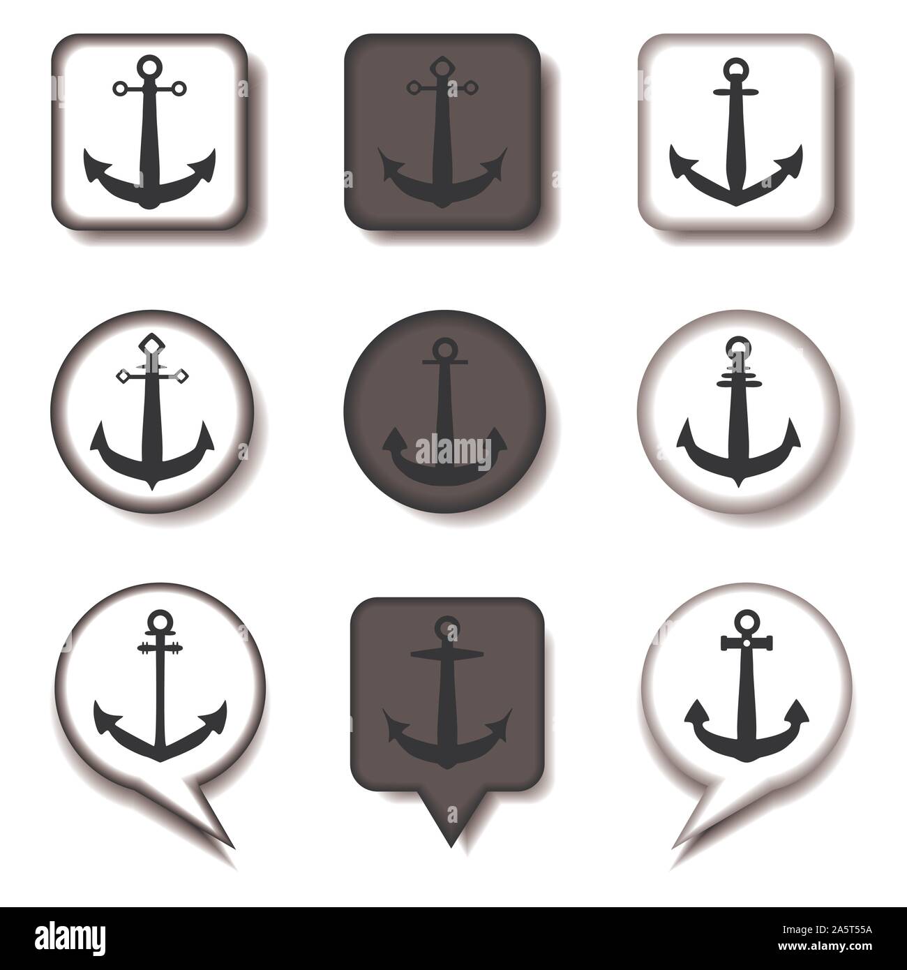 Icona vettore illustrazione logo per impostare i simboli sea anchor dalla nave per i viaggi. Modello anchor costituito da design piatto con elementi del web mobile un Illustrazione Vettoriale
