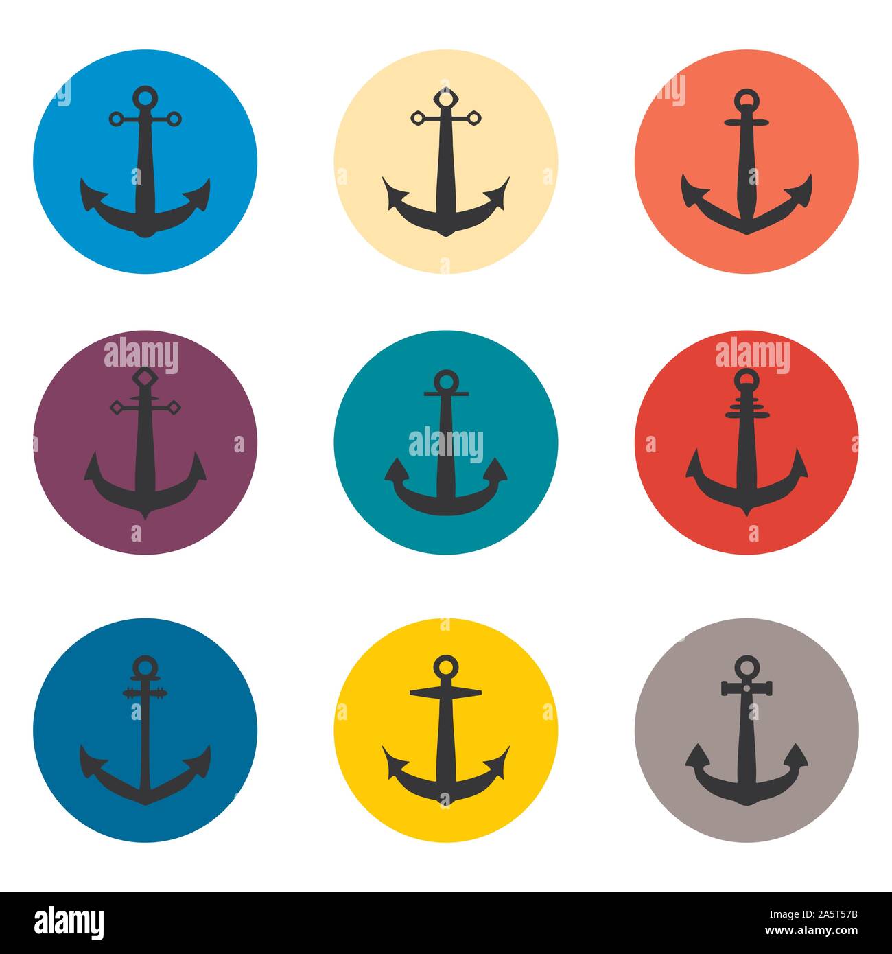 Icona vettore illustrazione logo per impostare i simboli sea anchor dalla nave per i viaggi. Modello anchor costituito da design piatto con elementi del web mobile un Illustrazione Vettoriale