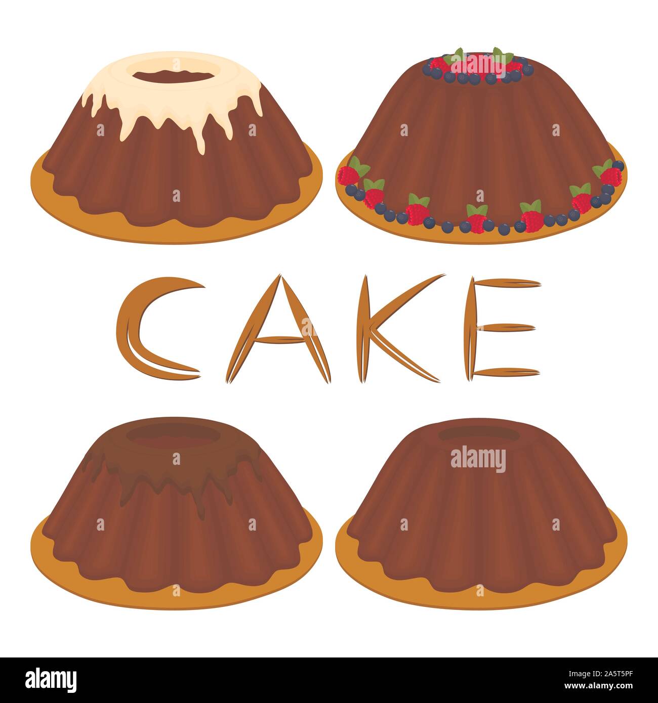 Illustrazione Vettoriale logo per impostare tutto il dessert fatti in casa torta. La torta è costituita da cotto naturale dolce pasticceria è decorata frutti di bosco Lamponi. Mangiare Illustrazione Vettoriale