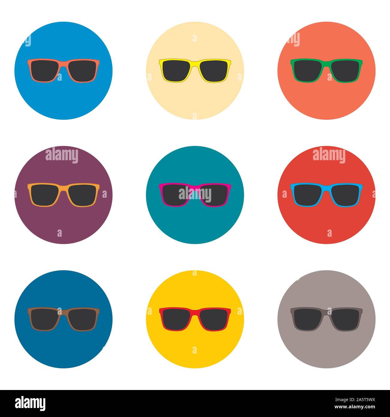 Icona vettore illustrazione logo per impostare i simboli di occhiali da sole  in spiaggia al mare. Occhiali da sole disegno costituito da design piatto  con elementi web apps. Legge Immagine e Vettoriale -