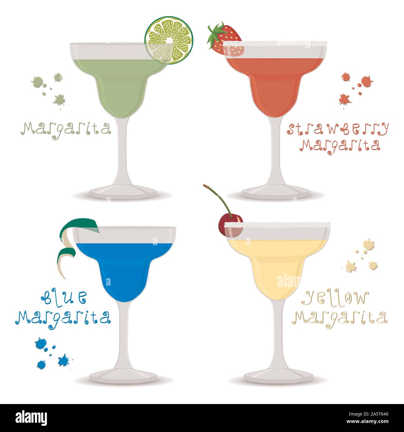 Icona vettore illustrazione logo per impostare l'alcol cocktail Margarita, affettato verde lime. Margarita disegno costituito da vetro full cup con cocktail. Co Illustrazione Vettoriale