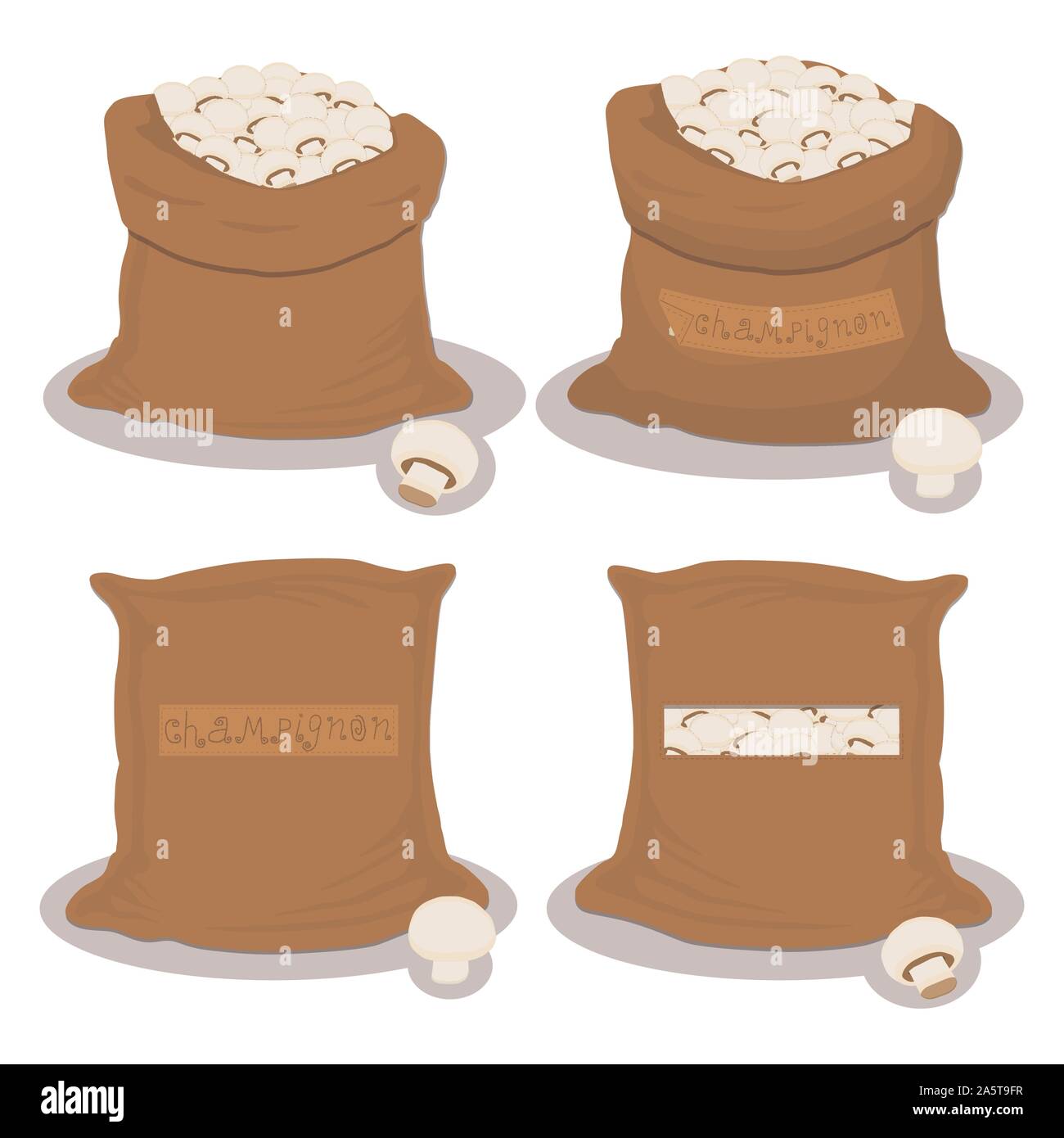 Illustrazione Vettoriale per sacchi riempiti con funghi champignon, storage in sacchi. Modello a fungo consistente di ripe cibo, prodotto grezzo sul sacco aperto. T Illustrazione Vettoriale Illustrazione Vettoriale per sacchi riempiti con funghi champignon, storage in sacchi. Modello a fungo consistente di ripe cibo, prodotto grezzo sul sacco aperto. T Illustrazione Vettoriale