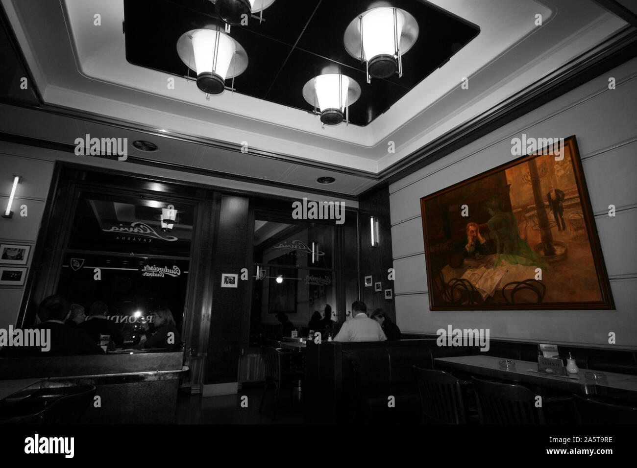 Ristorante Cafe, Slavia Praga Repubblica Ceca, Europa Foto Stock