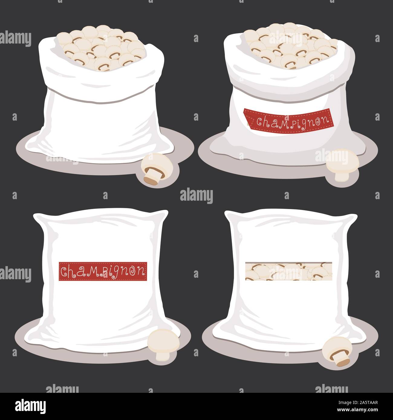 Illustrazione Vettoriale per sacchi riempiti con funghi champignon, storage in sacchi. Modello a fungo consistente di ripe cibo, prodotto grezzo sul sacco aperto. T Illustrazione Vettoriale Illustrazione Vettoriale per sacchi riempiti con funghi champignon, storage in sacchi. Modello a fungo consistente di ripe cibo, prodotto grezzo sul sacco aperto. T Illustrazione Vettoriale