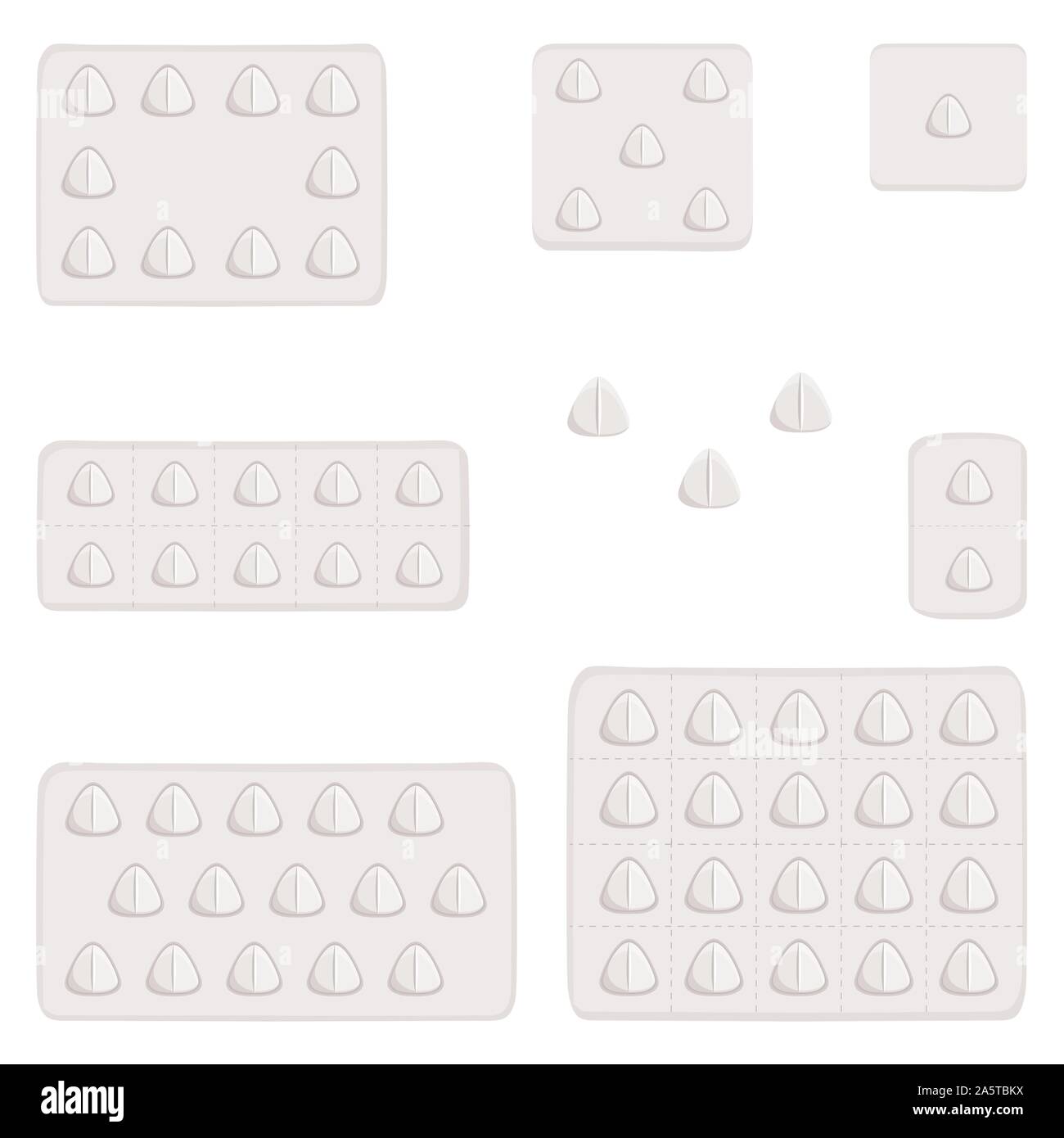 Illustrazione sul tema grande set di colori diversi tipi di pillole all'interno di chiudere blister. Pillola disegno costituito da collezione alveoli con qualità contr Illustrazione Vettoriale