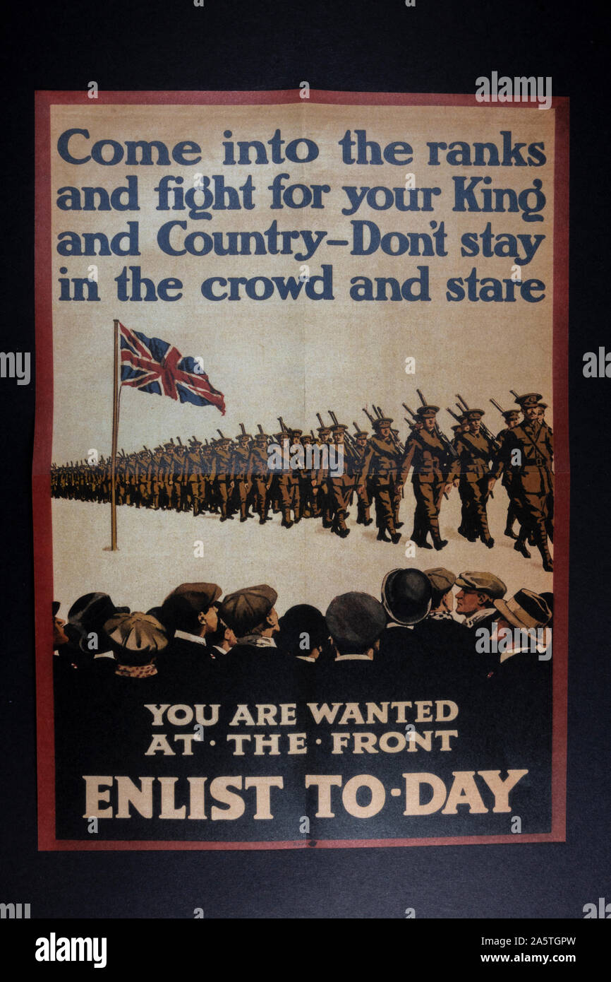 Poster di incoraggiare gli uomini per entrare a far parte dell'esercito britannico, un esempio di un British guerra mondiale un poster, un pezzo di memorabilia replica dalla prima guerra mondiale era. Foto Stock