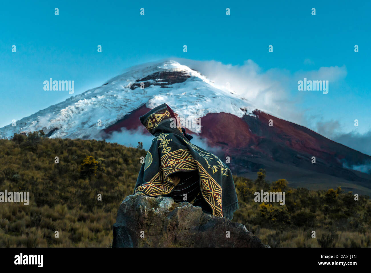 Persona en volcan cotopaxi Foto Stock