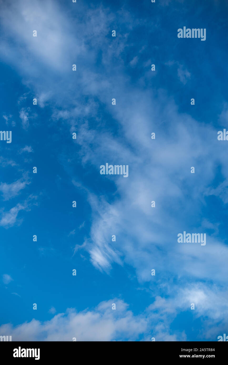 Guardando verso l'alto la nuvola blu cielo pieno Foto Stock
