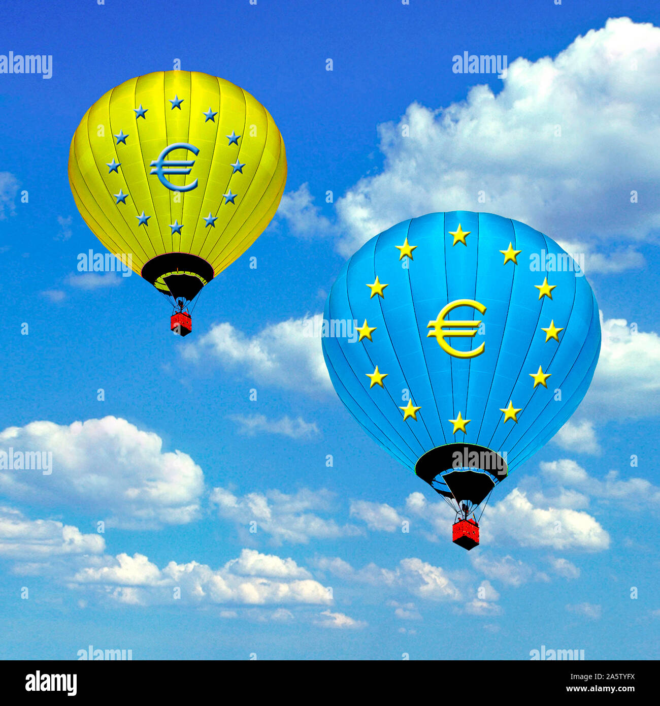 Heissluftballons mit Euro-Zeichen Foto Stock