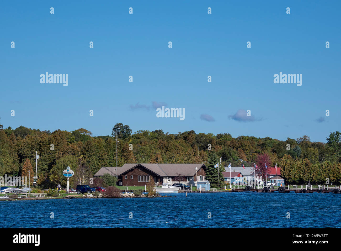 Gli edifici del porto, Washington Isola, Door County, Wisconsin. Foto Stock
