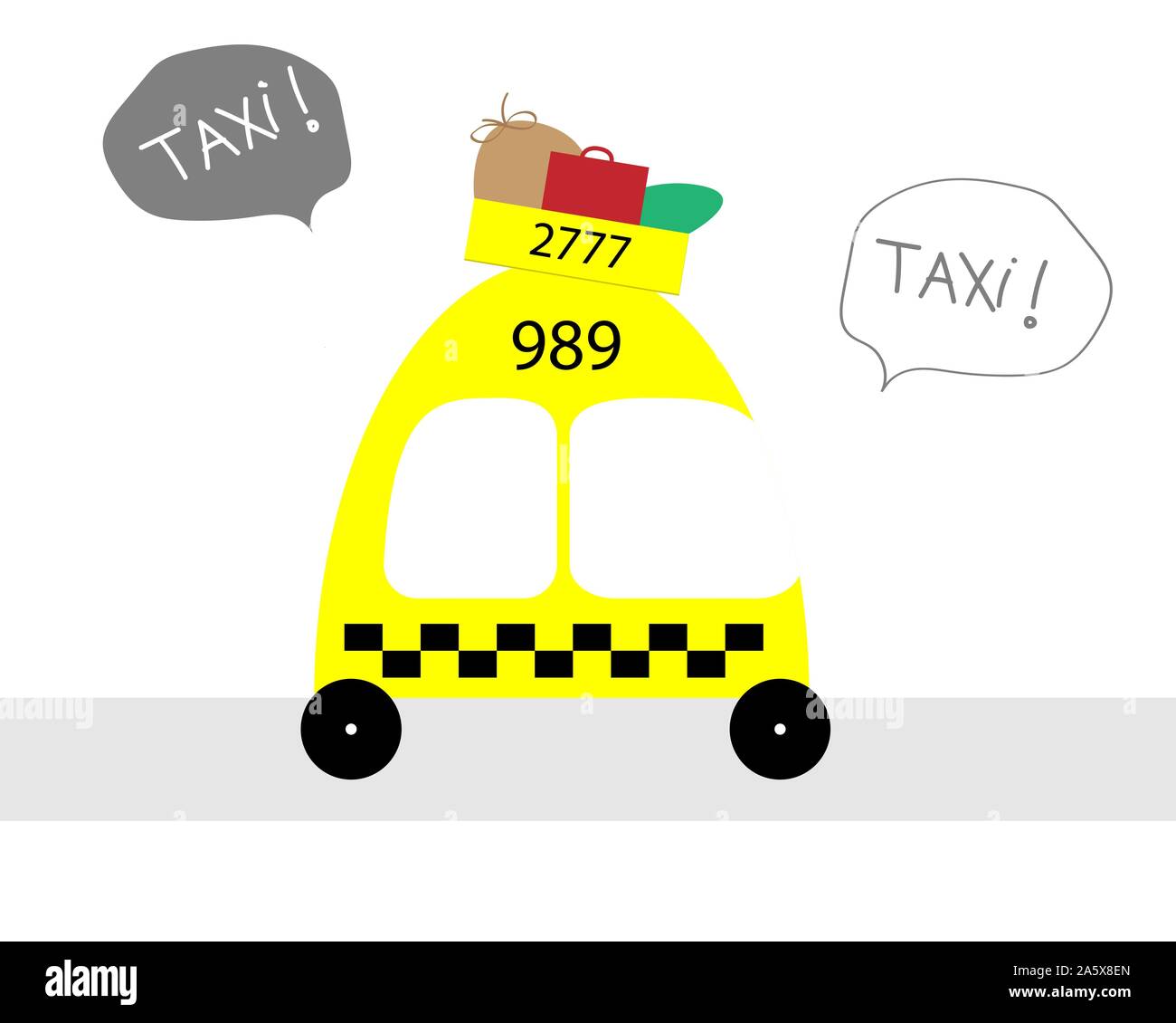 Cartoon Yellow taxi auto su uno sfondo bianco. Illustrazione Vettoriale. Illustrazione Vettoriale