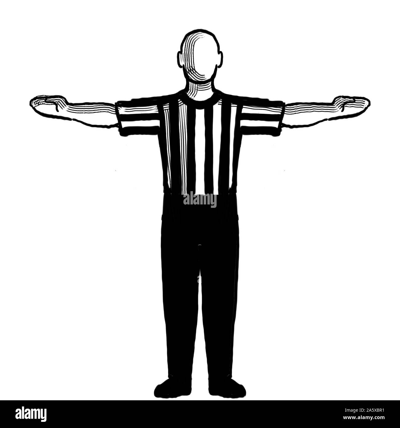 Bianco e nero illustrazione che mostra un arbitro di basket o ufficiale con segnale di mano di 60 secondi di time-out se visto dalla parte anteriore su sfondo isolato Foto Stock