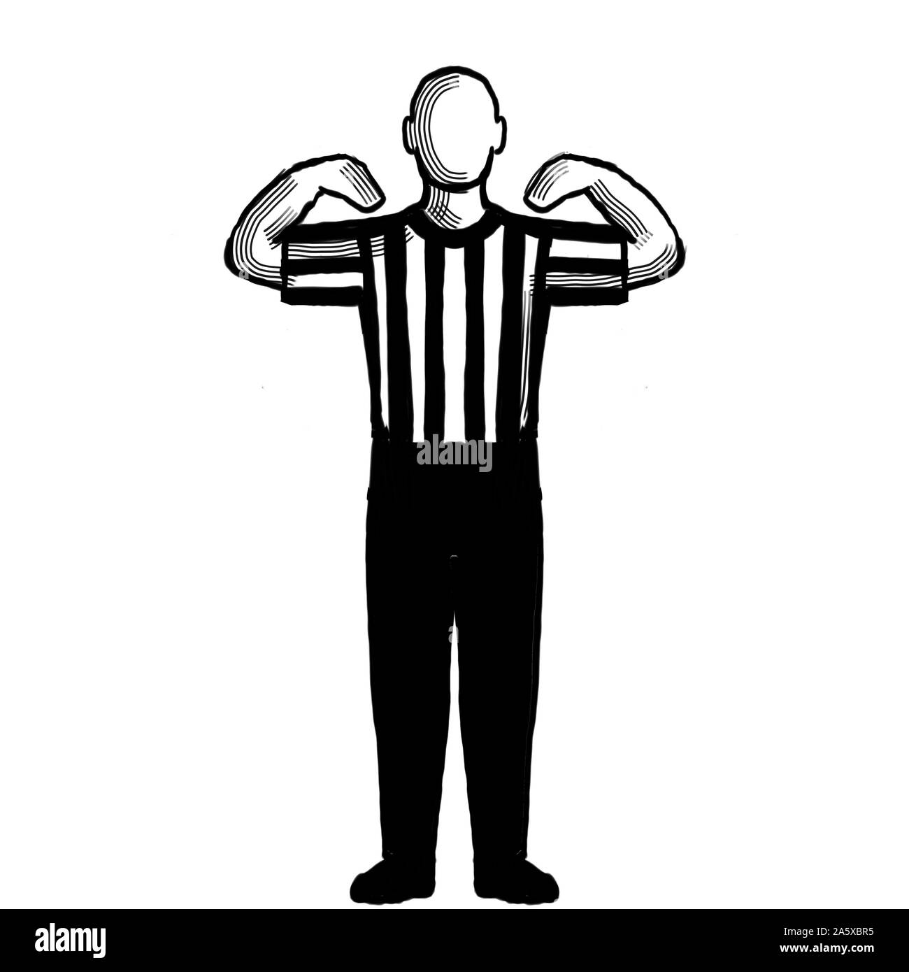 Bianco e nero illustrazione di un arbitro di basket o ufficiale con segnale di mano che mostra trenta secondi di time-out se visto dalla parte anteriore su sfondo isolato Foto Stock