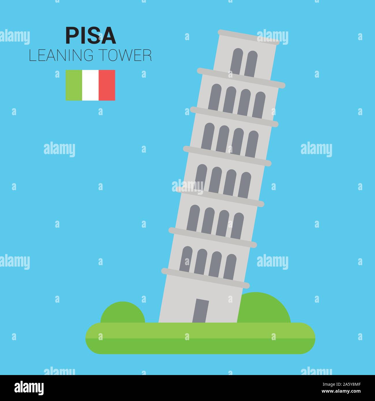 Illustrazione Vettoriale della Torre Pendente di Pisa (Pisa, Italia). Monumenti e attrazioni di raccolta. Illustrazione Vettoriale