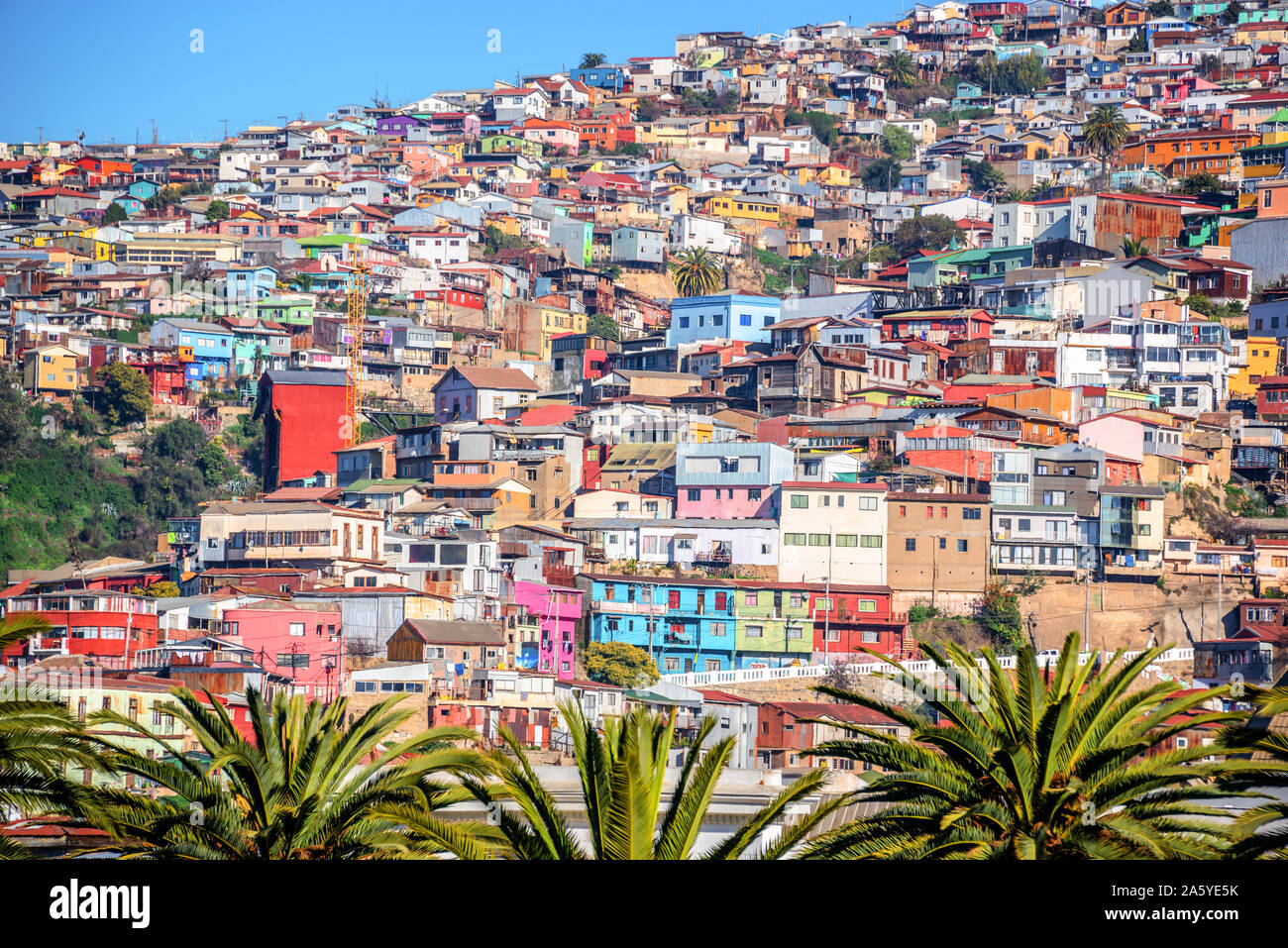 Case colorate su una collina di Valparaiso, Cile Foto Stock