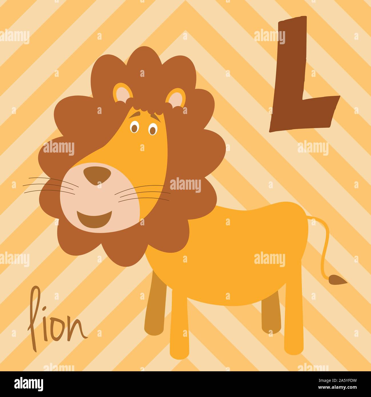 Cartoon carino zoo alfabeto illustrato con simpatici animali: L per Lion. Alfabeto inglese. Imparare a leggere. Vettore isolato illustrazione. Illustrazione Vettoriale