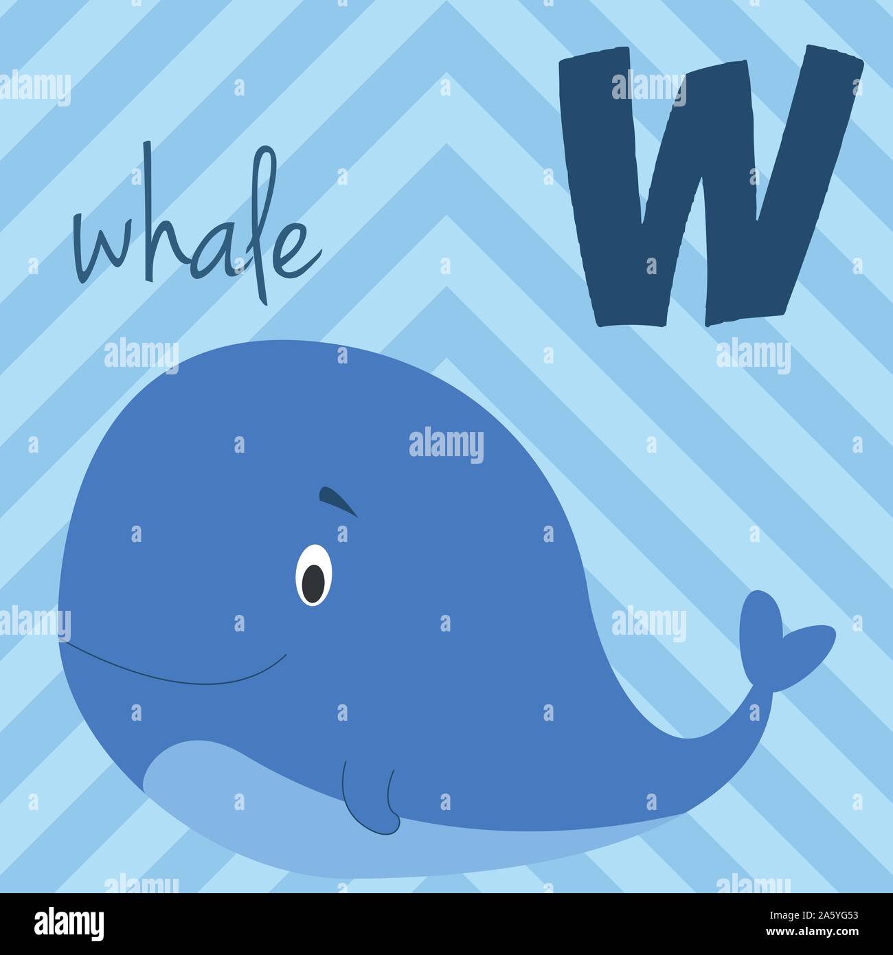 Cartoon carino zoo alfabeto illustrato con simpatici animali: W per la balena. Alfabeto inglese. Imparare a leggere. Vettore isolato illustrazione. Illustrazione Vettoriale