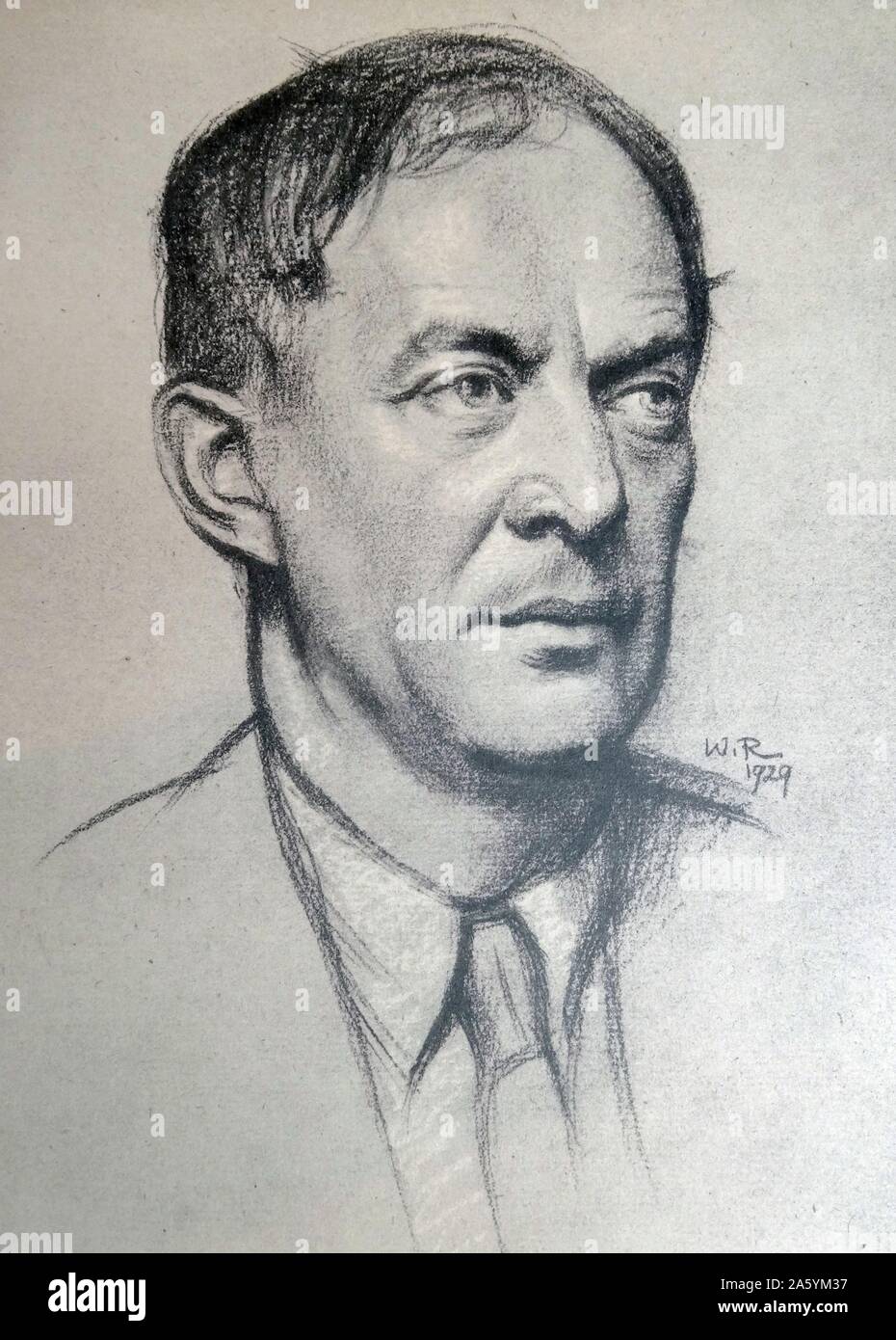 Ritratto di Walter de la Mare da Sir William Rothenstein. Rothenstein (Groninga 1872 - De Steeg 1945) era un pittore inglese, printmaker e disegnatore. Foto Stock