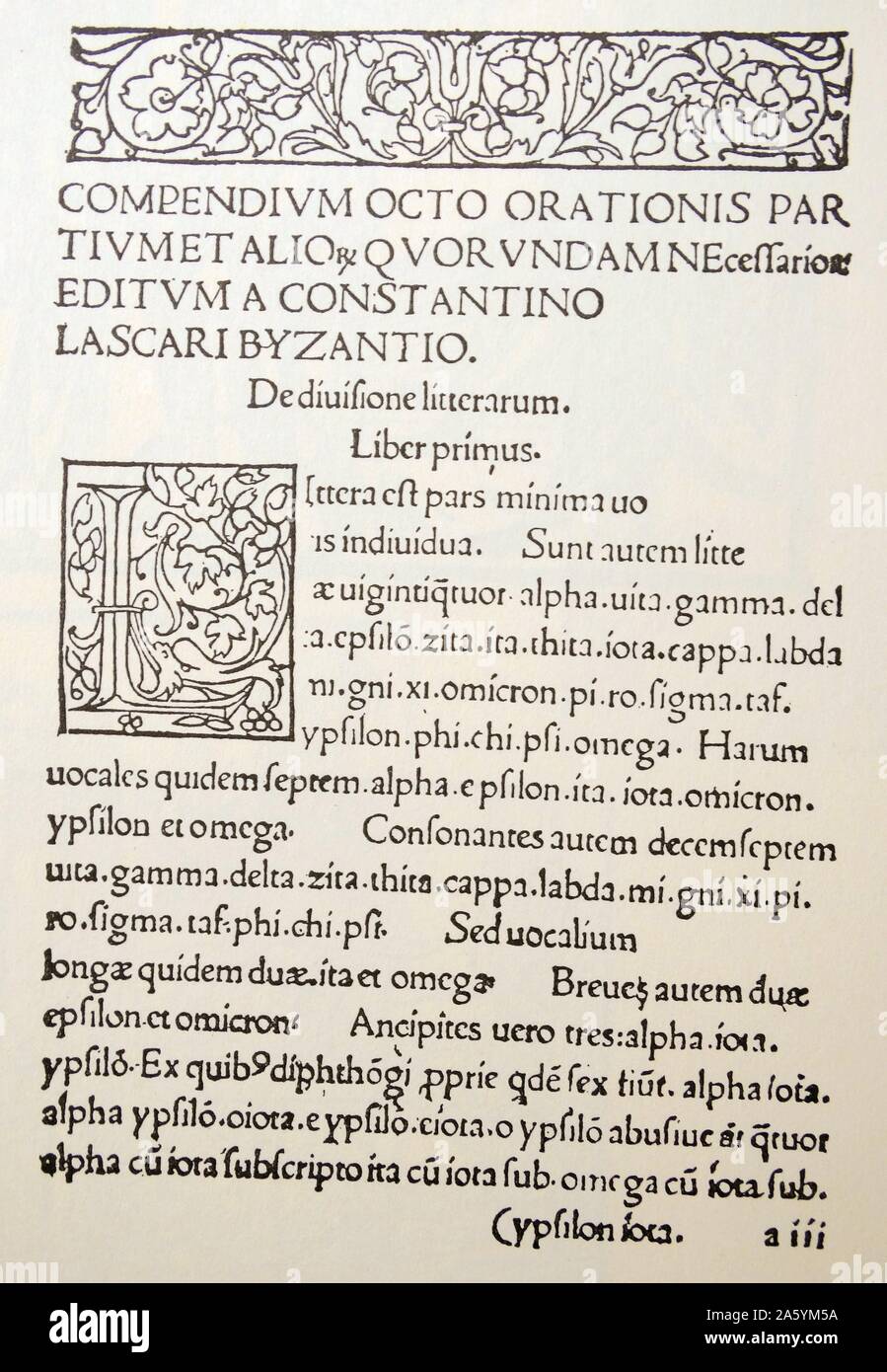 Xilografia da una pagina di 'Erotemata' pubblicato Venezia 1494 Foto Stock