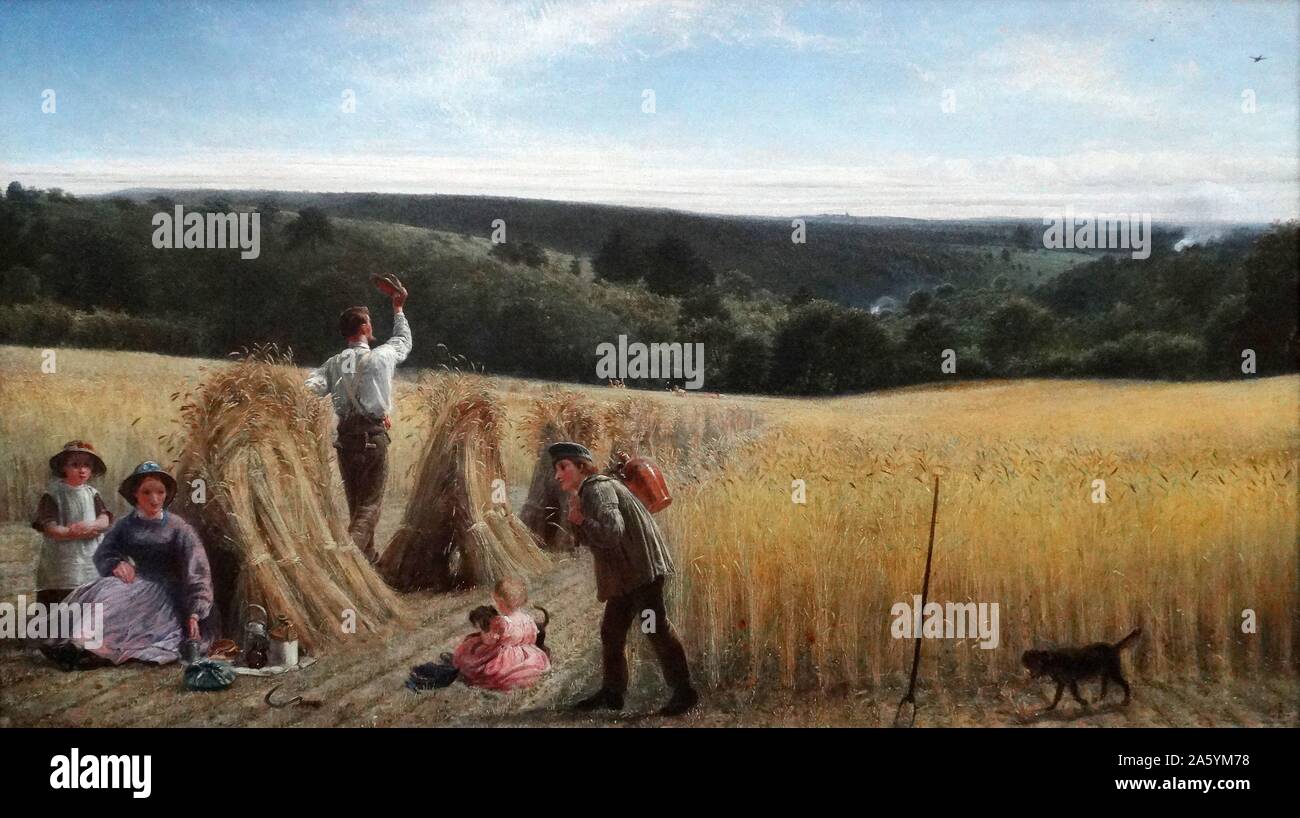 Pittura inclinato 'Le Valli anche Stand di spessore con mais' da Richard Redgrave (1804-1888) artista inglese. Datata 1865 Foto Stock