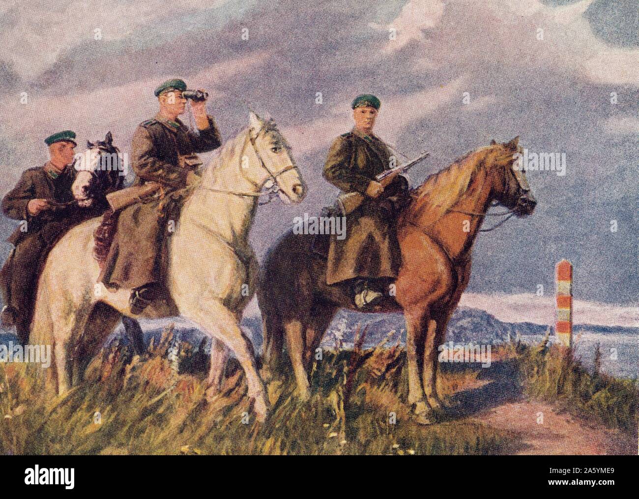 Cartolina da soldati russi a cavallo, circa 1943 Foto Stock