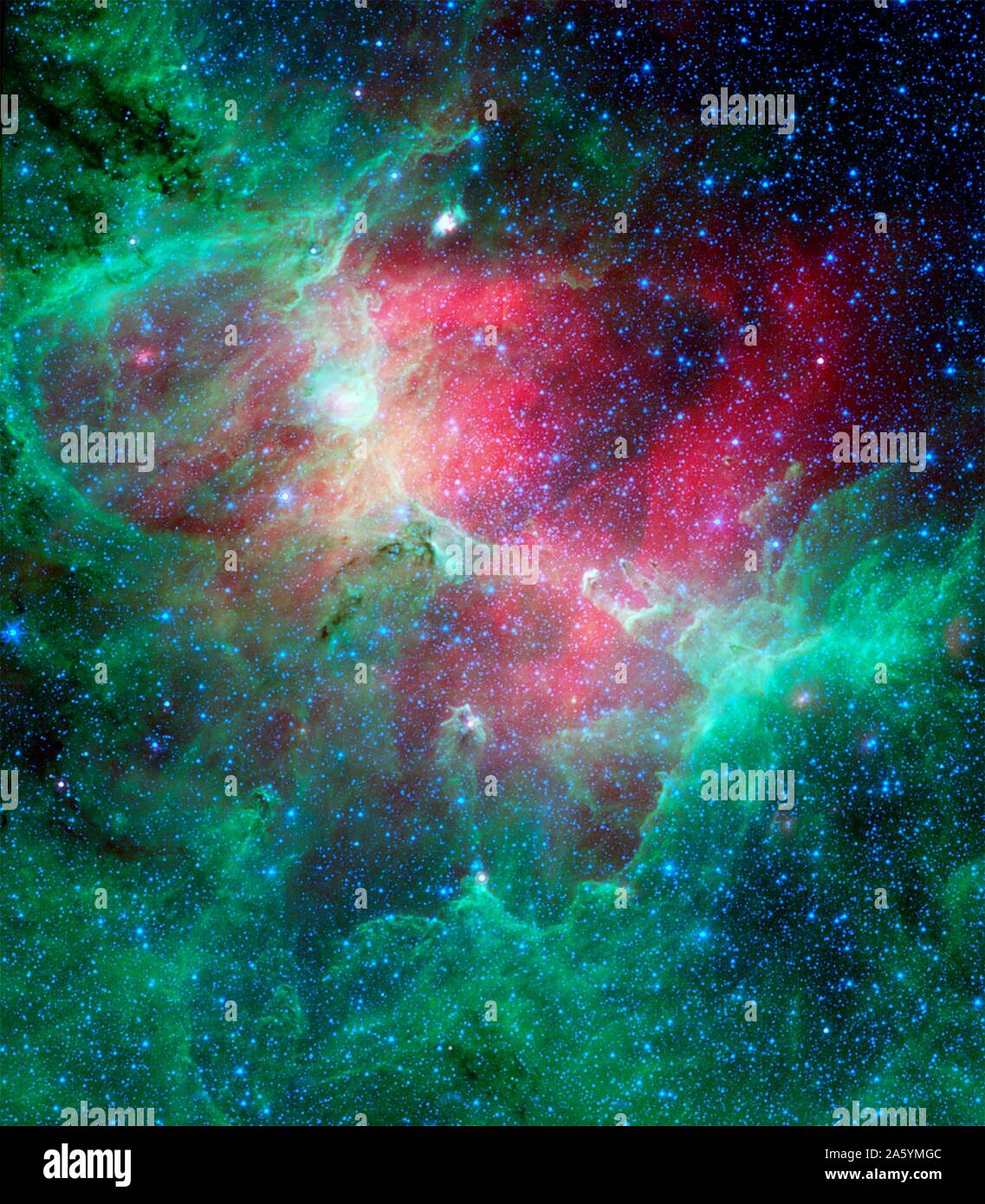 La Eagle nebula, operosa stella fabbrica trova 7.000 anni-luce di distanza nella costellazione Serpens. L'immagine mostra la regione intera rete turbolento di nuvole e stelle neonate in luce a infrarossi. Telescopio Spaziale Hubble (HST),telescopio spaziale Spitzer. Foto Stock