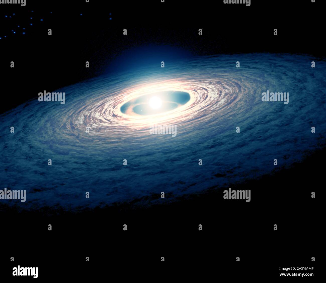 Un artista del concetto di un giovane sun-come star circondata dal suo pianeta-disco di formazione di gas e polvere. Foto Stock