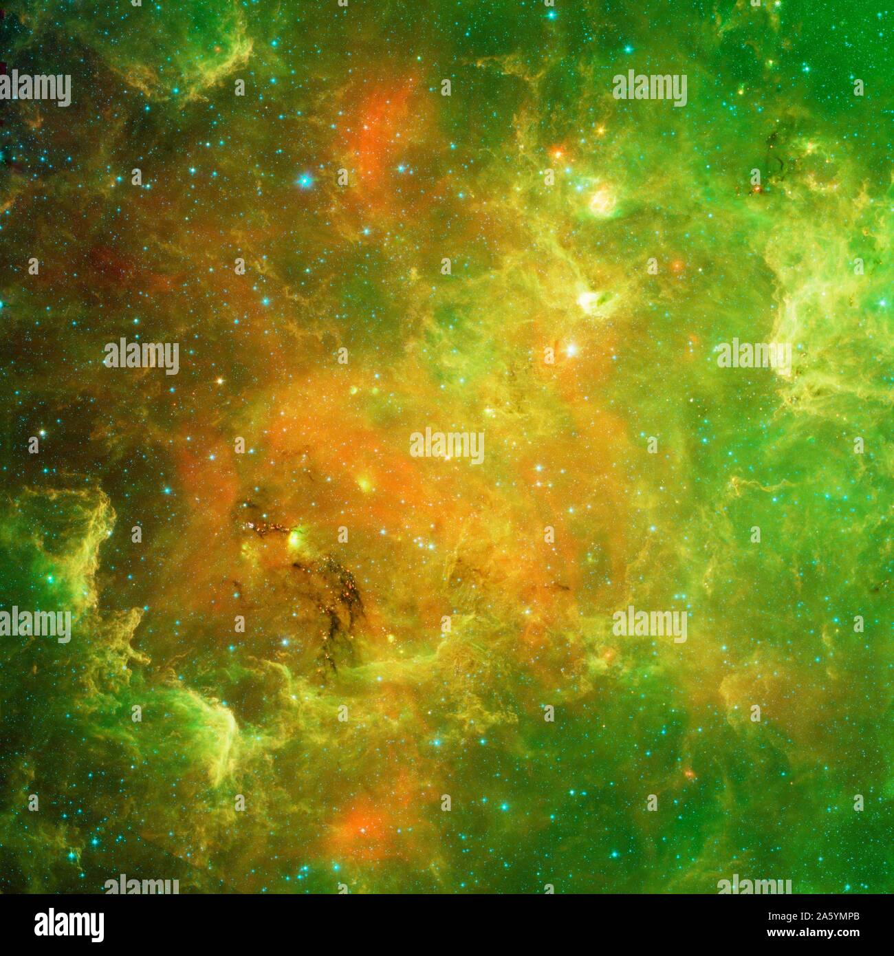 Questo paesaggio di vorticazione di stelle è noto come il Nord America nebulosa. Spitzer. Foto Stock