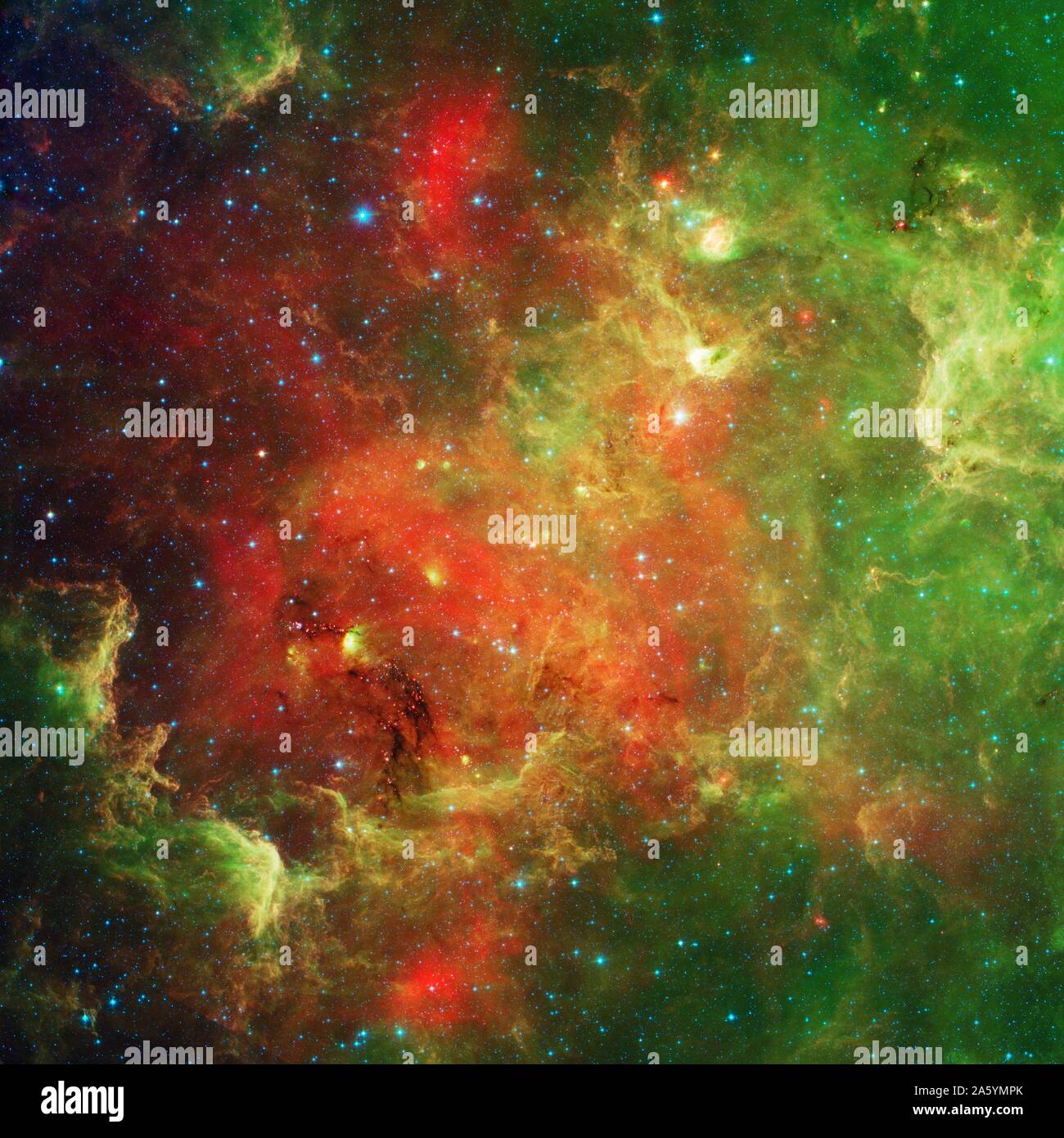 Questo paesaggio di vorticazione di stelle è noto come il Nord America nebulosa. Spitzer. Foto Stock