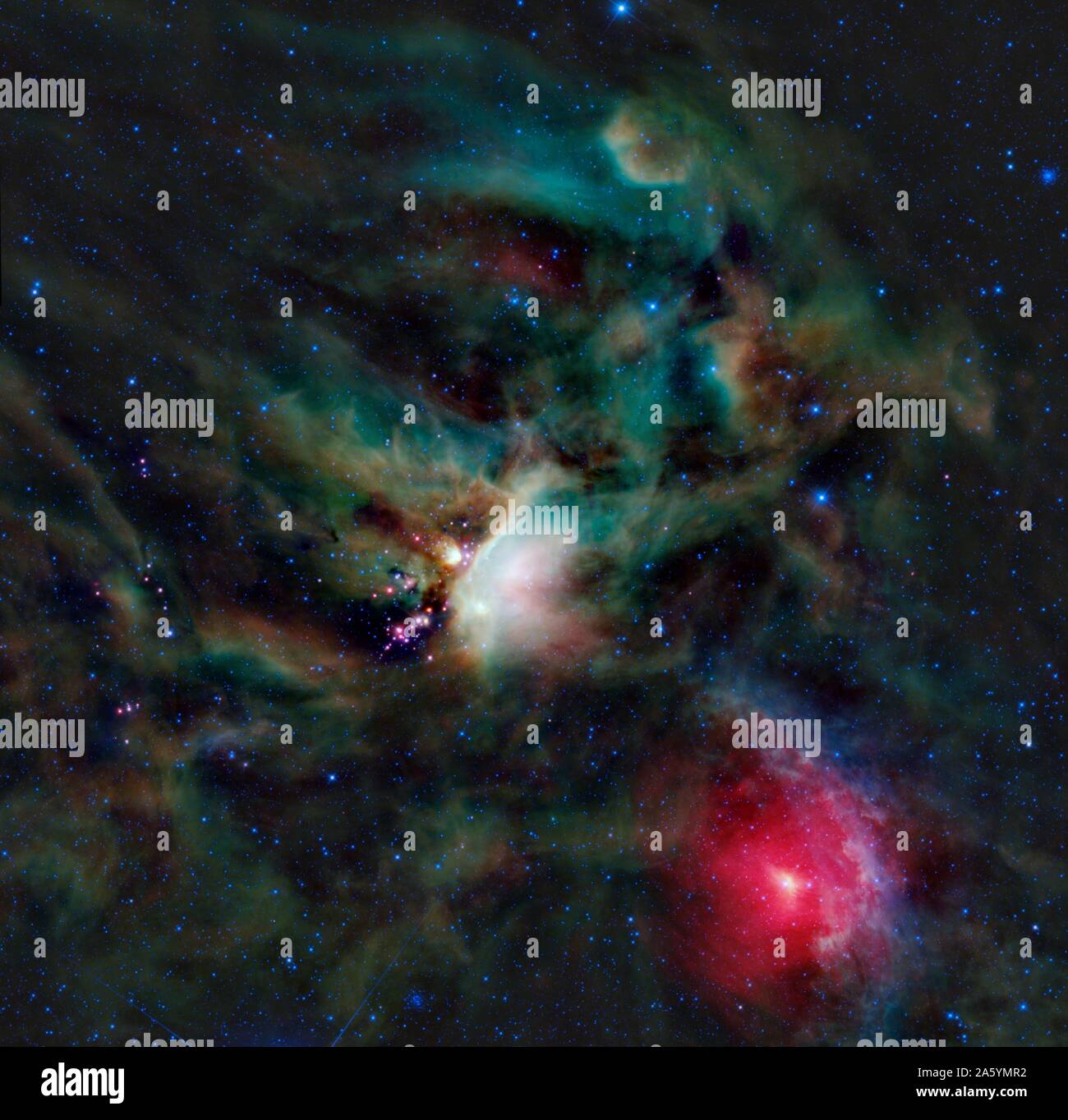 La Rho Ophiuchi cloud complesso dalla NASA il saggio. La Rho Ophiuchi cloud è trovato che si eleva al di sopra del piano della Via Lattea nel cielo notturno, al confine con le costellazioni di Ofiuco e dello Scorpione. Si tratta di una delle stelle più vicine regioni di formazione a terra. Foto Stock