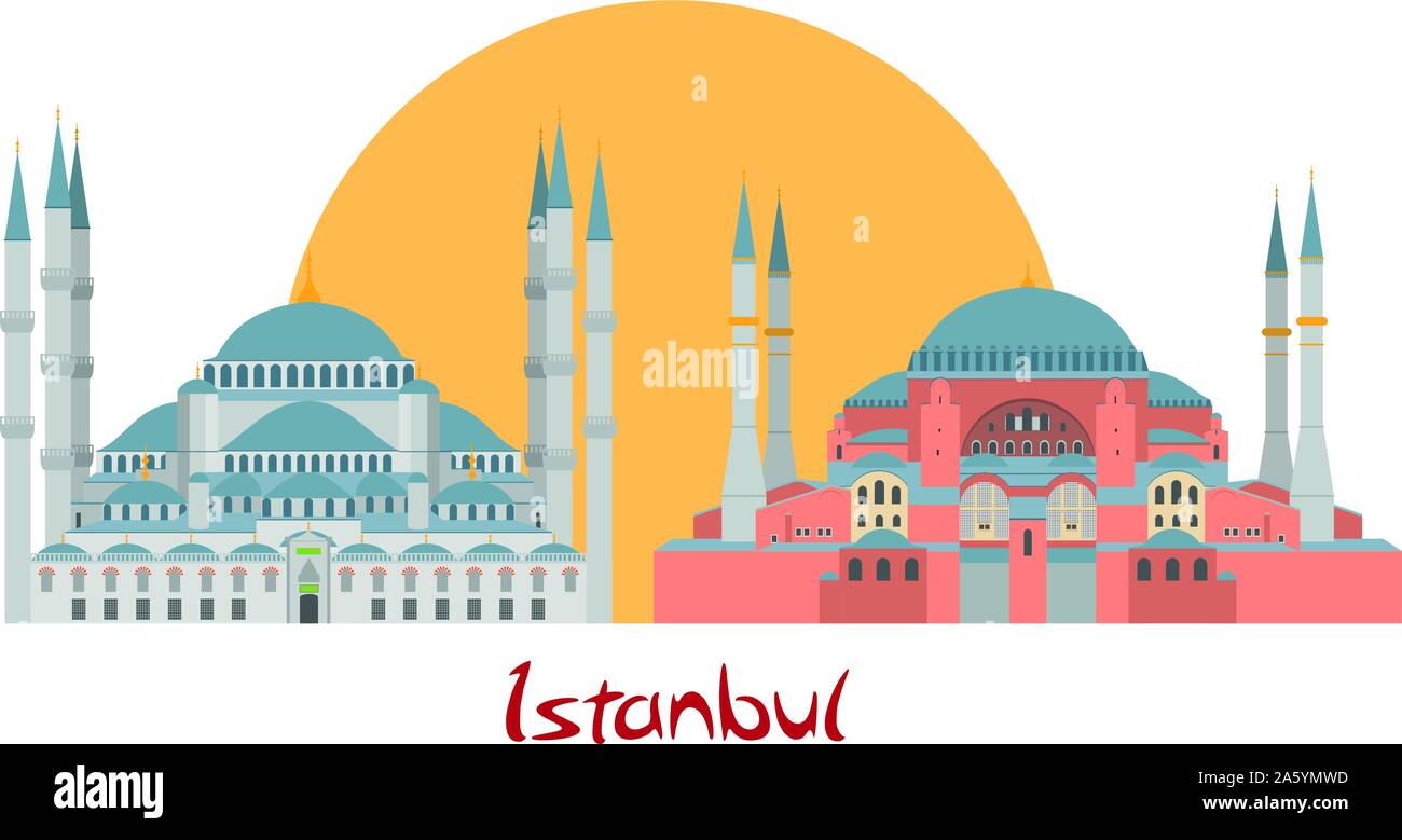 Istanbul banner illustrazione con la Moschea Blu e Hagia Sophia Illustrazione Vettoriale