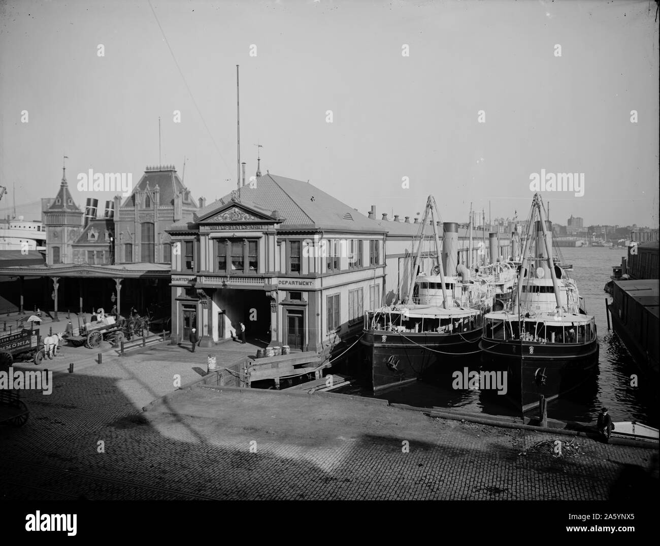 Stati Uniti Governo e Dock Wall Street traghetto, New York tra il 1900 e il 1905, Foto Stock