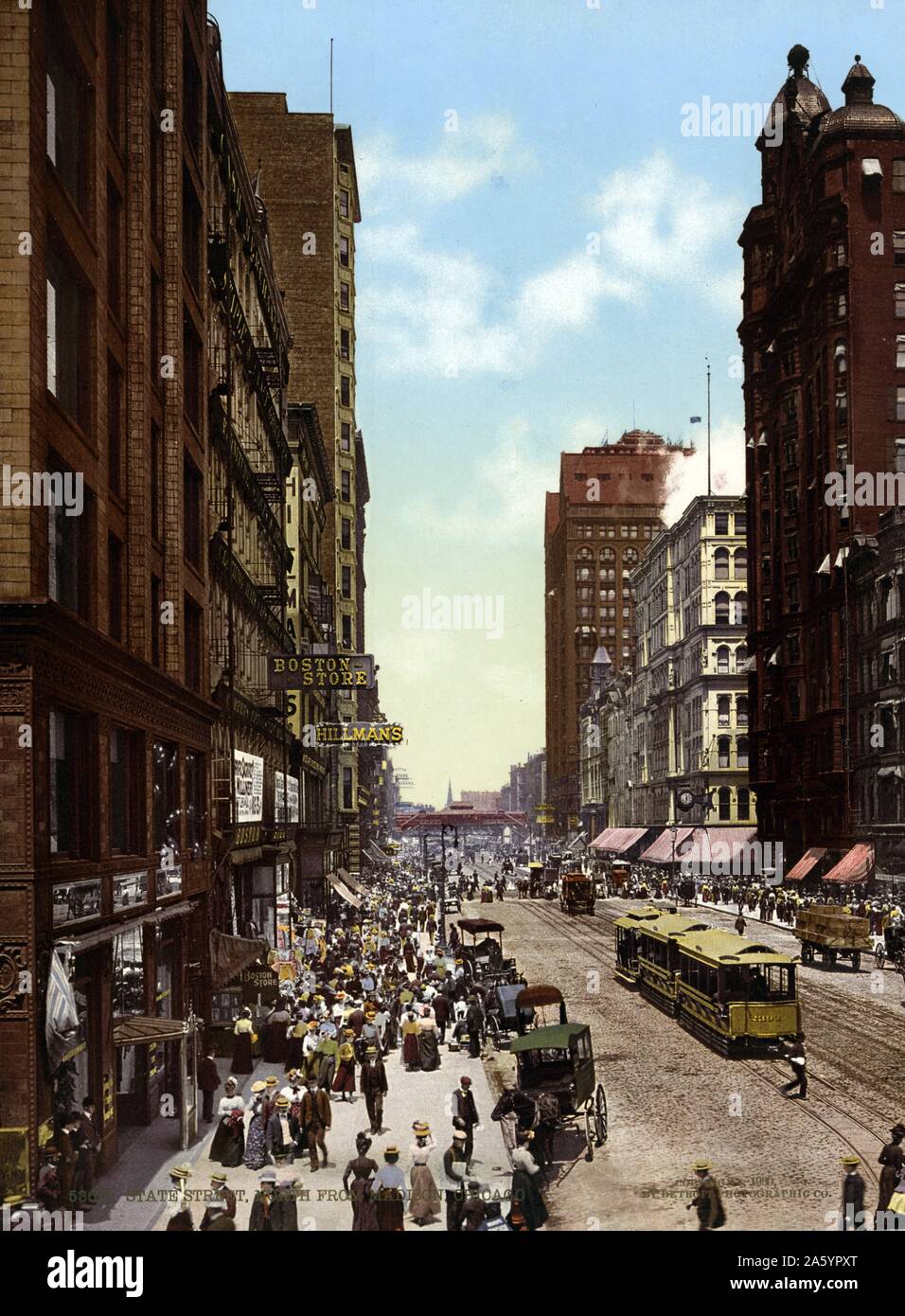 State Street, a nord di Madison, Chicago. c 1900. Foto Stock