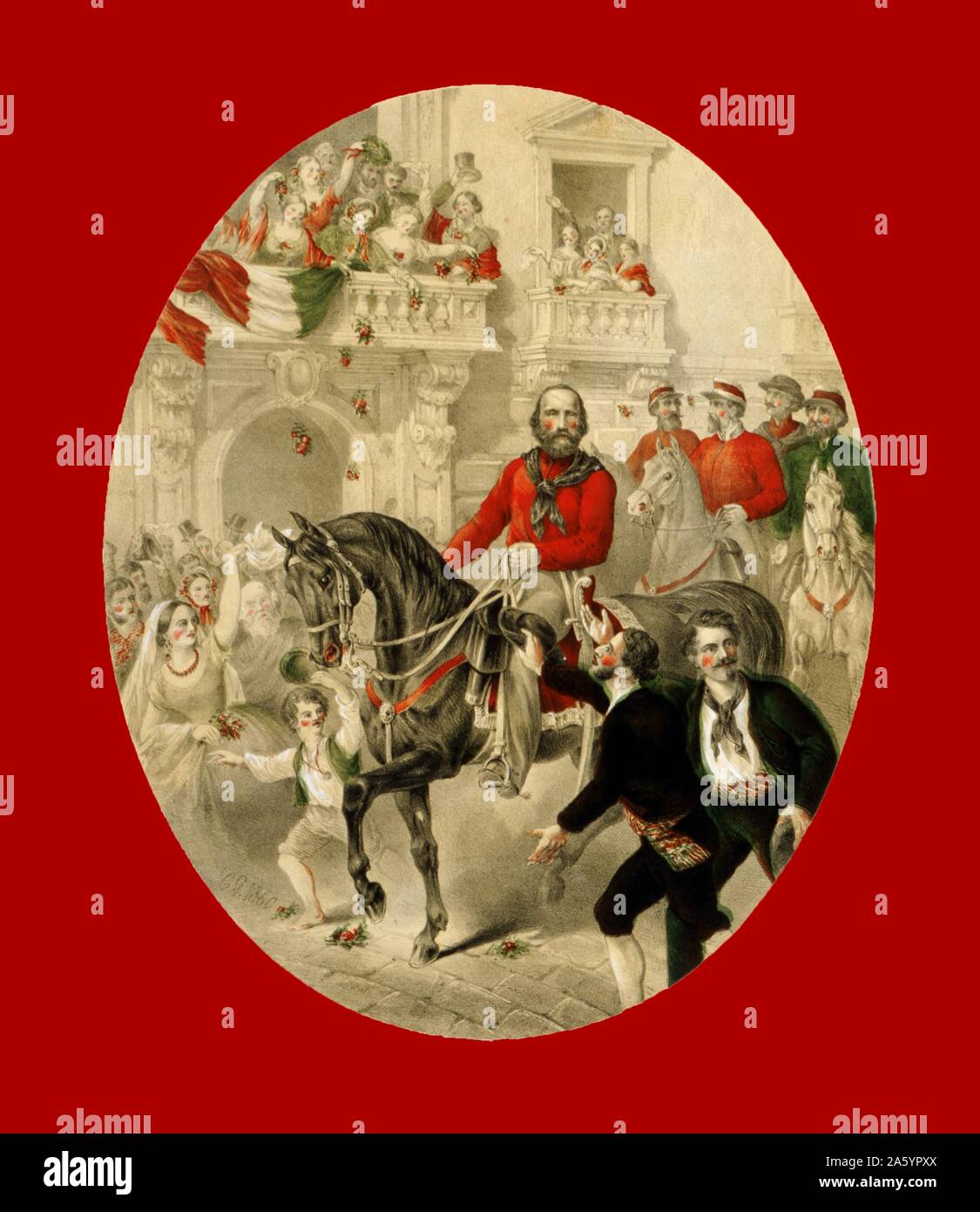 La gente acclamava come Giuseppe Garibaldi corse in Napoli a cavallo. Da Geo. Ward Nichols, c1860. Foto Stock