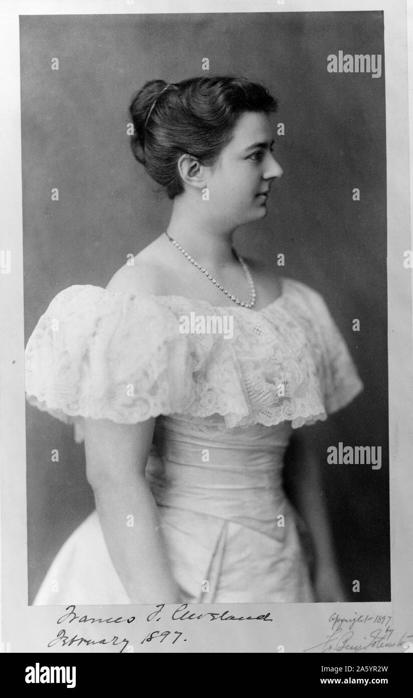 Stampa fotografica del 1° Lady Frances Folsom Cleveland Preston (1864-1947), moglie del presidente Grover Cleveland (1837-1908). Fotografata da Frances Benjamin Johnston (1864-1952). Datata 1897 Foto Stock
