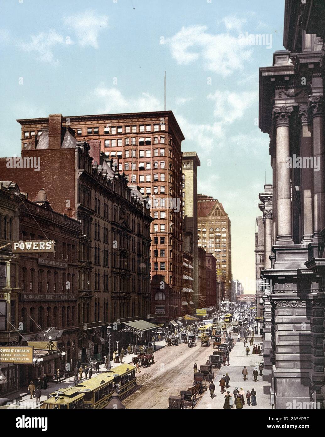 Photomechanical print di Randolf Street, Chicago. Datata 1900 Foto Stock