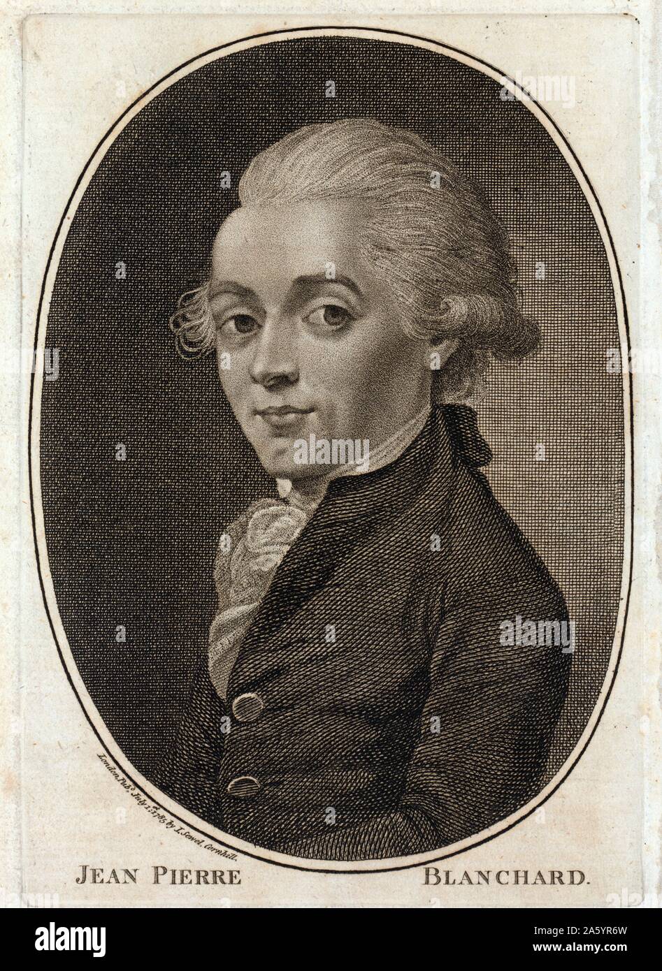 Ritratto di Jean Pierre Blanchard (1754-1809) inventore francese, meglio noto come un pioniere in mongolfiera. Datata 1785 Foto Stock