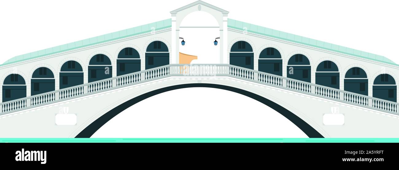 Il Ponte di Rialto, Venezia, Italia. Isolato su sfondo bianco illustrazione vettoriale. Illustrazione Vettoriale