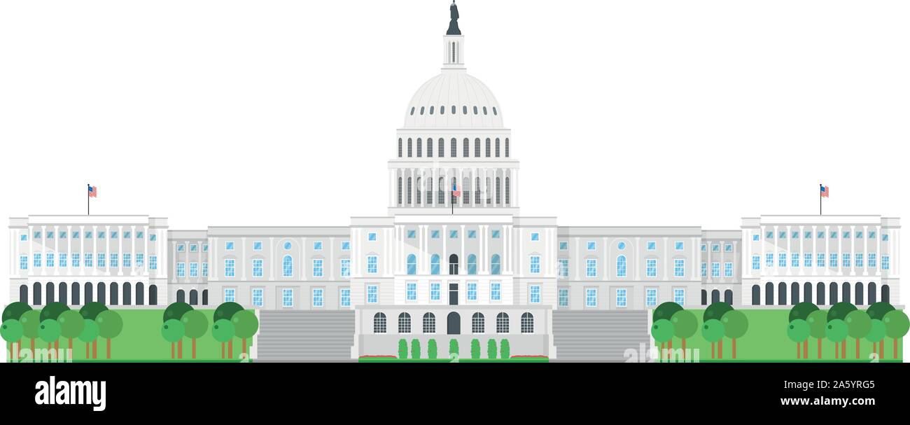 Casa del Campidoglio di Washington DC, Stati Uniti d'America. Isolato su sfondo bianco illustrazione vettoriale. Illustrazione Vettoriale