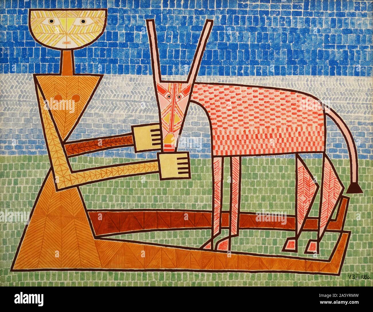 Collage etnografico 1956 da Victor Brauner 1903-1966. Brauner era un ebreo rumeno scultore e pittore surrealista di immagini. Foto Stock