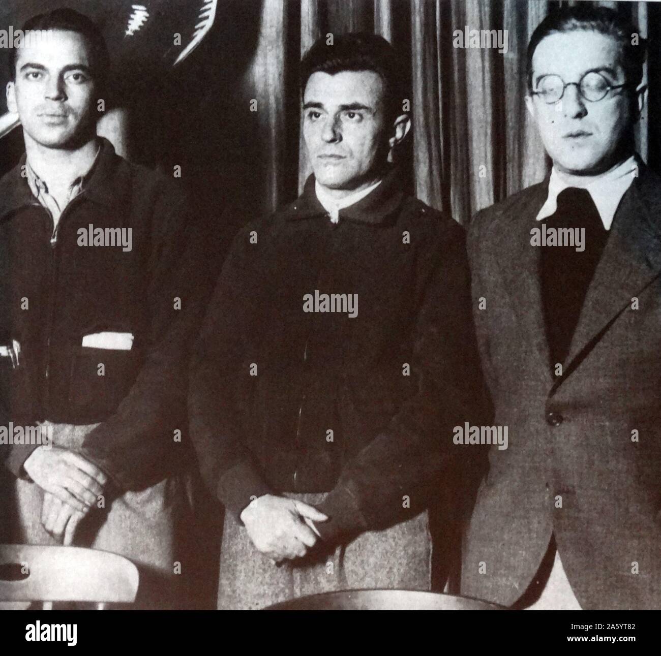 Franz (Francisco) Anton Sanz (1909 - 1976) spagnolo leader comunista durante la Guerra Civile spagnola (sinistra) con José Díaz Ramos e Mikhail Koltsov Foto Stock