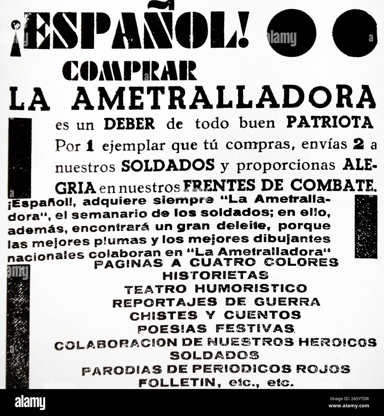 Newsletter nazionalista durante la Guerra Civile Spagnola Foto Stock