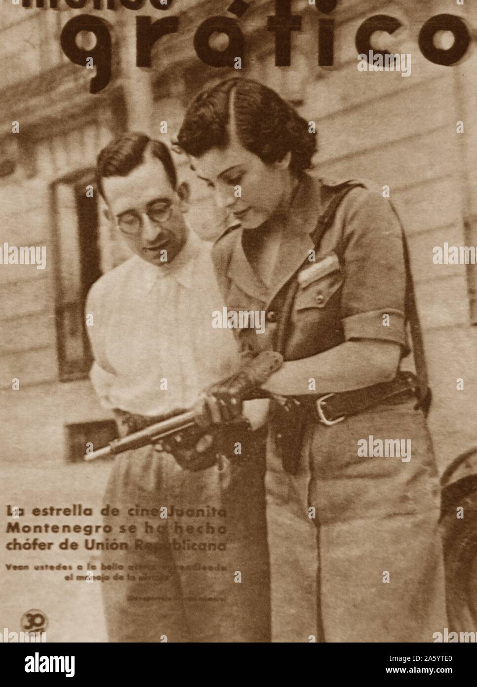 Il repubblicano spagnolo attrice cinematografica Juanita Montenegro sul coperchio anteriore di 'Mannulla Grafico " durante la Guerra Civile Spagnola Foto Stock