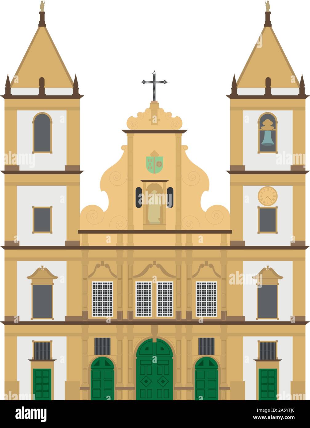 La Chiesa di San Francisco, a Salvador de Bahia, Brasile. Isolato su sfondo bianco illustrazione vettoriale. Illustrazione Vettoriale