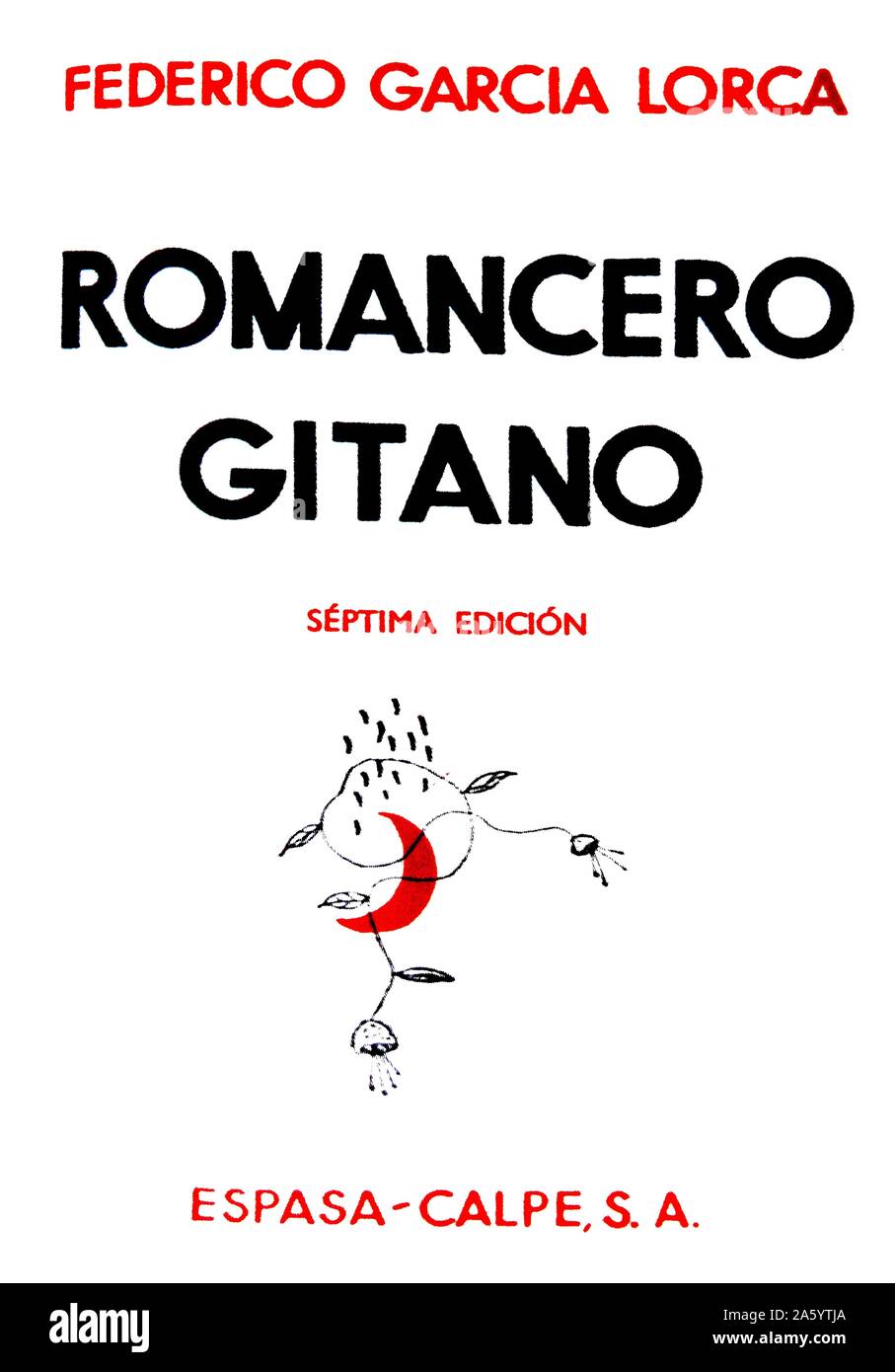 Edizione 1937 di "Romancero gitano" di Federico García Lorca, (1898 - 19  agosto 1936). Lorca fu un poeta spagnolo, eseguita da forze nazionaliste  durante la Guerra Civile Spagnola. Ha pubblicato raccolte di