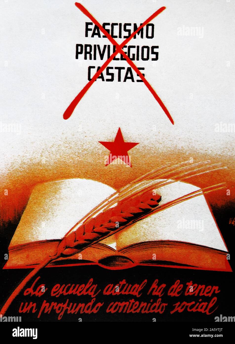 Spagnolo di propaganda comunista poster, criticando il fascismo, privilegio e classe, durante la Guerra Civile Spagnola Foto Stock