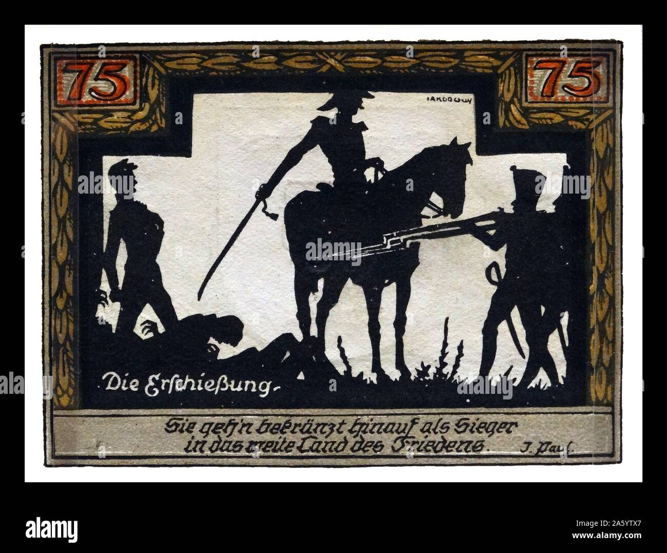 Repubblica di Weimar, . Notgeld da Broager, Danimarca (fino al 1920 parte della Germania), 1919 . Carenza di metallo per monete, in Germania, dopo la Prima Guerra Mondiale, si è tradotta in un gran numero di note non ufficiali (Notgeld) Foto Stock