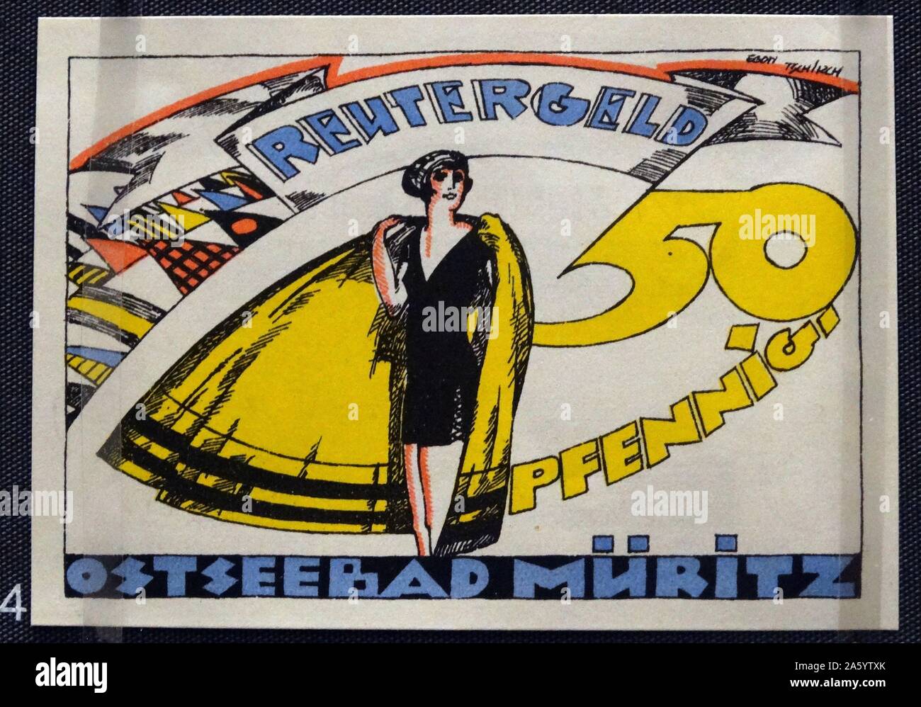 Repubblica di Weimar, Notgeld da Muritz, Germania, 1921. Carenza di metallo per monete, in Germania, dopo la Prima Guerra Mondiale, si è tradotta in un gran numero di note non ufficiali (Notgeld) Foto Stock