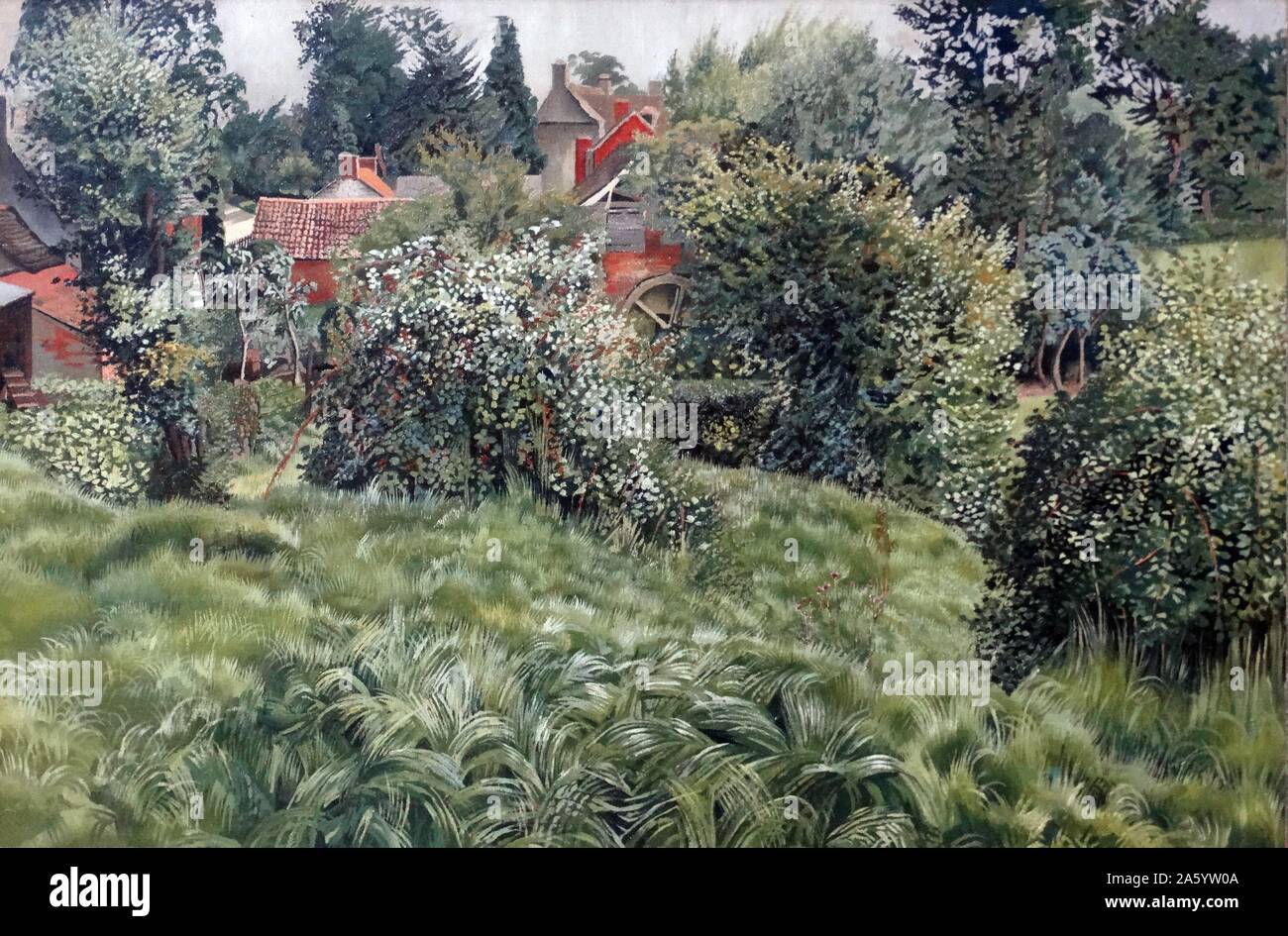 Stanley Spencer (1891 - 1959) " vecchi mulini conceria', 1939 olio su tela del paesaggio è stata dipinta nel villaggio di Leonard Stanley nel Gloucestershire. Foto Stock